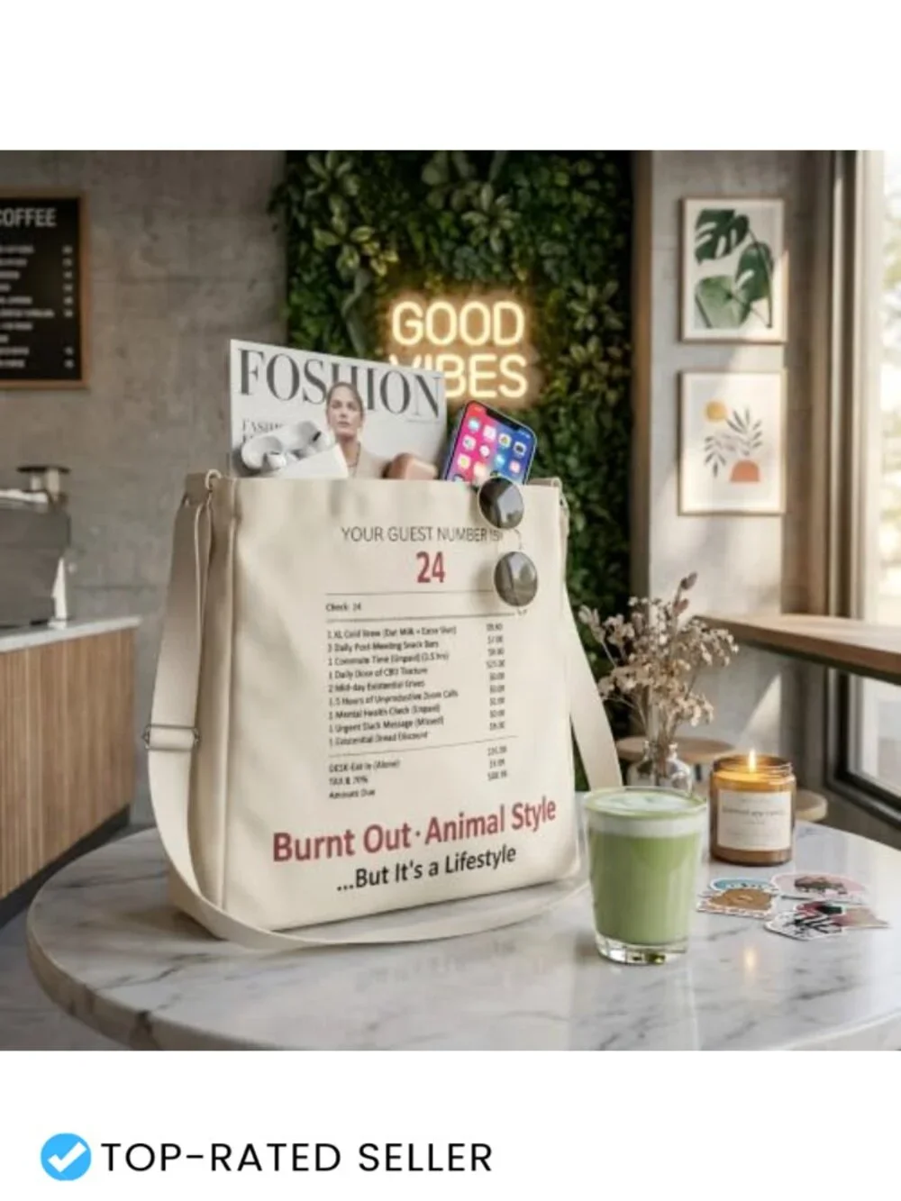 Cotton Canvas Tote Bag with Adjustable Strap, Magnetic Closure, Inner Zipper